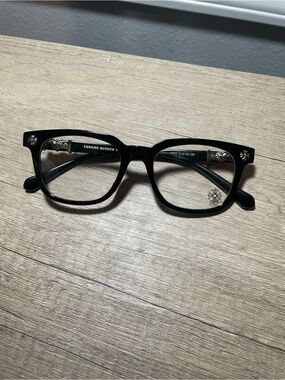 Chrome Hearts Black Eyeglasses with Silver Floral Accents